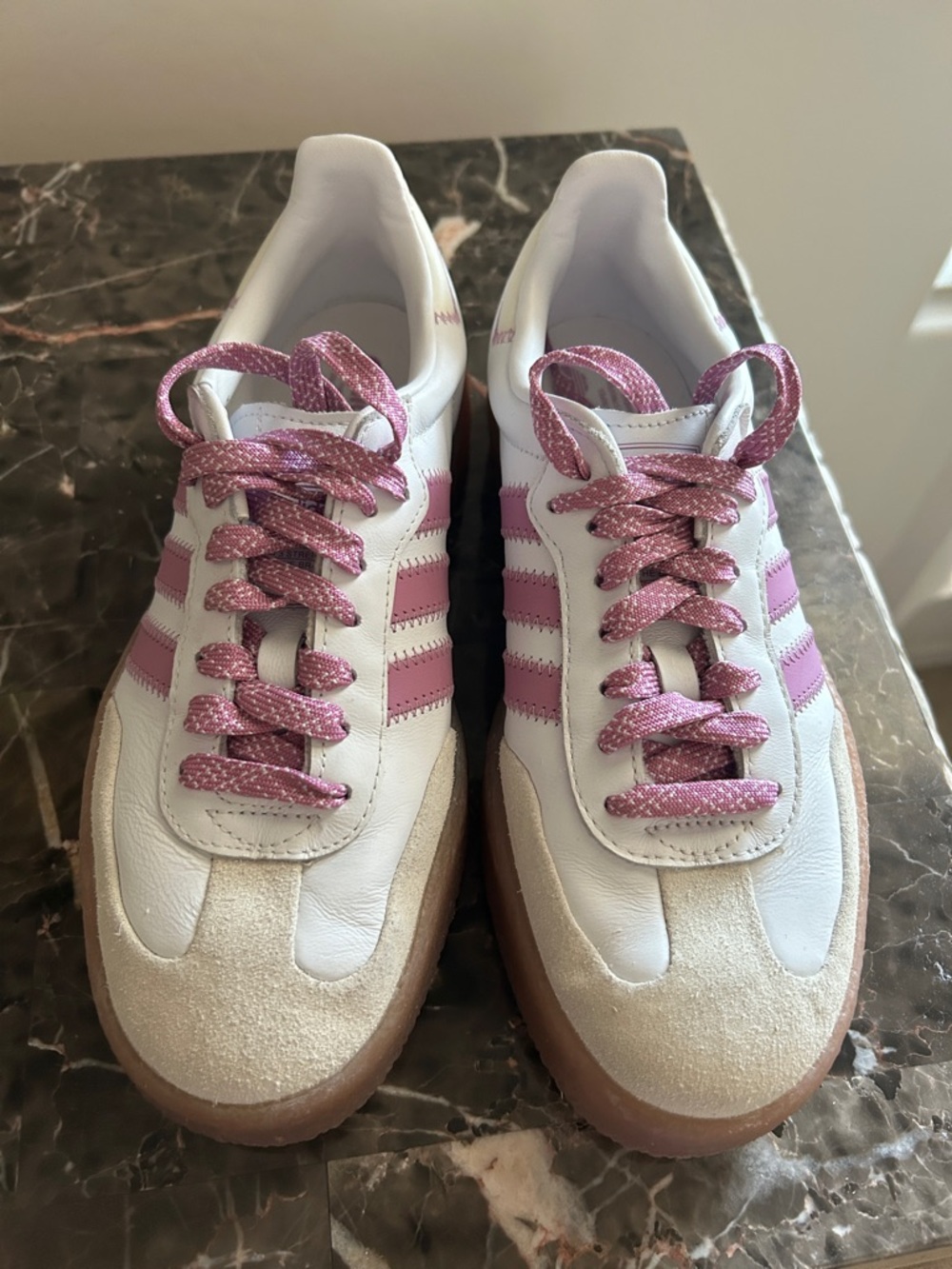 Adidas Samba Platform Sneakers in White and Purple with Gum Sole - Picture 3 of 8